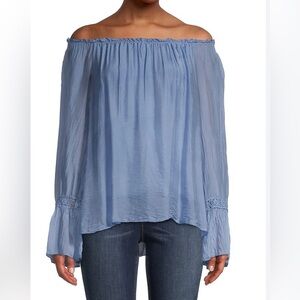 Le Marais Paris Bell Sleeve Sateen Peasant Top